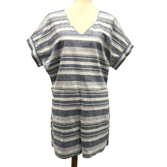 Madewell Perimeter Striped Linen Blend V Neck Casual Romper Women’s Large - Picture 5 of 15